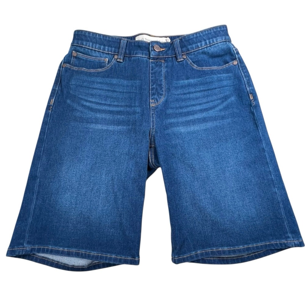 Soft Surroundings Womens Small 9.5" Inseam Denim Bermuda Shorts Stretch Mid Rise